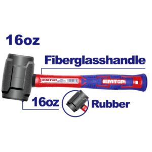 Maza de goma 450gr cabo de fibra y TPR  EMTOP EHAMRH1601