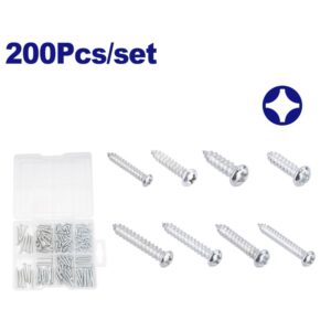 Set surtido 200 tornillos autorroscantes cabeza fijadora TOP VALUE EMTOP EMXSAB01