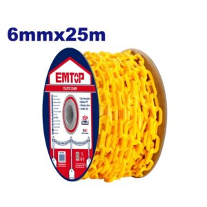 ROLLO CADENA PLASTICA AMARILLA FLUORESCENTE 6MM X 25 MTS