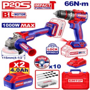 Combo talad.imp.atornillador 66Nm + amoladora 41/2 1000W EMTOP ECKL20273-4 (OFERTA)