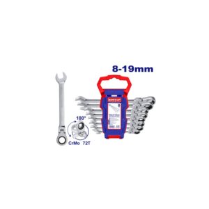 Set 8 pzs llaves combinadas articuladas c/criquet INDUSTRIAL 8-19mm EMTOP ECSS10803
