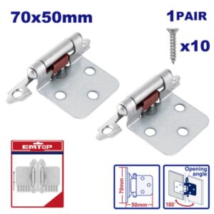 Bisagra gabinete zinc 70x50mm x 2 unid c/tor.emblistado EMTOP EMYD1K04
