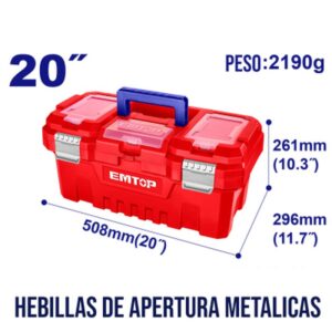 Caja plastica 20pul 508x296x261 c/bandeja 22KG CIERRE METALICO EMTOP EPBX2002