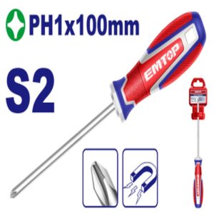 Destornillador Phillips PH1 x 100mm S2-Magnetic Industrial EMTOP ESDPH1100