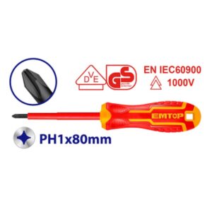 Destornillador 1000V Certif INDUSTRIAL PH1x80mm Cr-v EMTOP ESDRJPH180