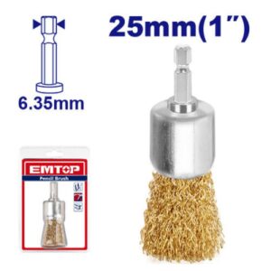 Cepillo descarbonizador 25mm con perno 1/4 EMTOP EWCB30251