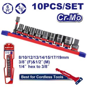 Juego de tubos 10 pz Alto Impacto enc.3/8 8-19mm EMTOP EMSSD38104