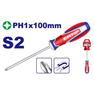 Destornillador Phillips PH1 x 100mm S2-Magnetic Industrial EMTOP ESDPH1100