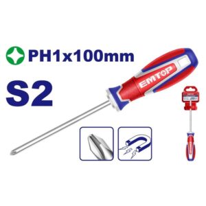 Destornillador Phillips PH1 x 100mm S2-Magnetic Industrial EMTOP ESDPH1100
