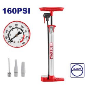 Inflador de mano 160PSI c/manom.3 picos cpo metalico EMTOP EPP1C10