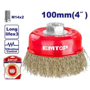 Cepillo copa acero RIZADO 100mm INDUSTRIAL tca.M14x2 EMTOP EWCB11005