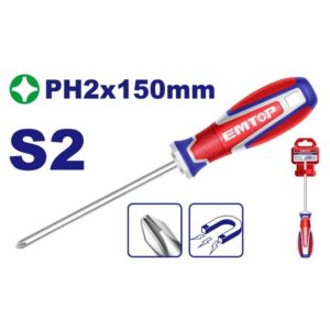 Destornillador PH2 x 150mm S2-Magnetic Industrial EMTOP ESDPH2150