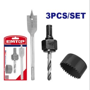 Set 3 pzs sierra copa 54mm paleta 7/8 y mandril 3/8 EMTOP EKHS302
