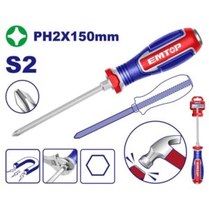 Destornillador golpe varilla pasante S2-Magnetic PH2 150mm Industrial EMTOP EGTPH21501
