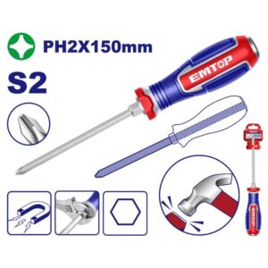 Destornillador golpe varilla pasante S2-Magnetic PH2 150mm Industrial EMTOP EGTPH21501