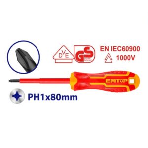 Destornillador 1000V Certif INDUSTRIAL PH1x80mm Cr-v EMTOP ESDRJPH180